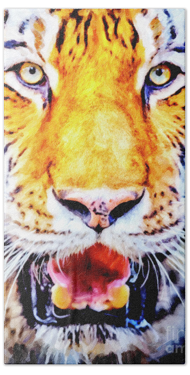 Tiger Art Bath Towel featuring the painting A look into the tiger's eyes Large Canvas Art, Canvas Print, Large Art, Large Wall Decor, Home Decor by David Millenheft