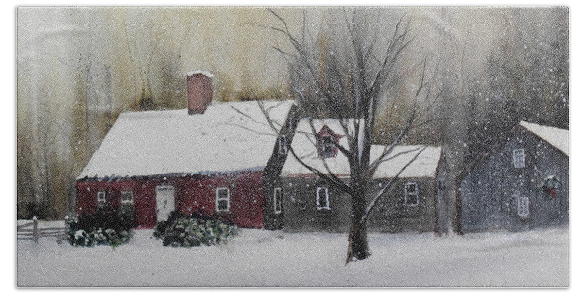 Snow Landscape Maine Christmas Rural Snowfall Hand Towel featuring the painting Snowy Afternoon by Glenn Galen