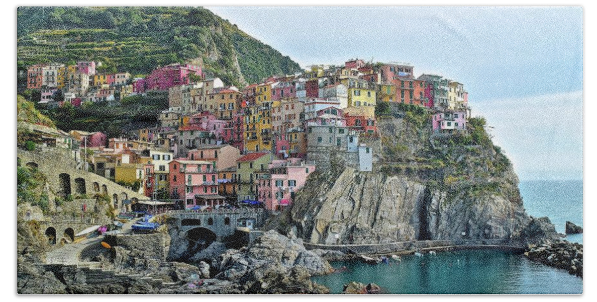 Manarola Bath Towel featuring the photograph A Manarola Morning by Frozen in Time Fine Art Photography