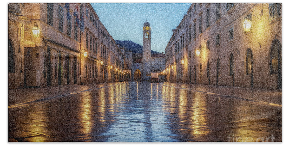 Dubrovnik Hand Towel featuring the photograph A Morning on Stradun by JR Photography