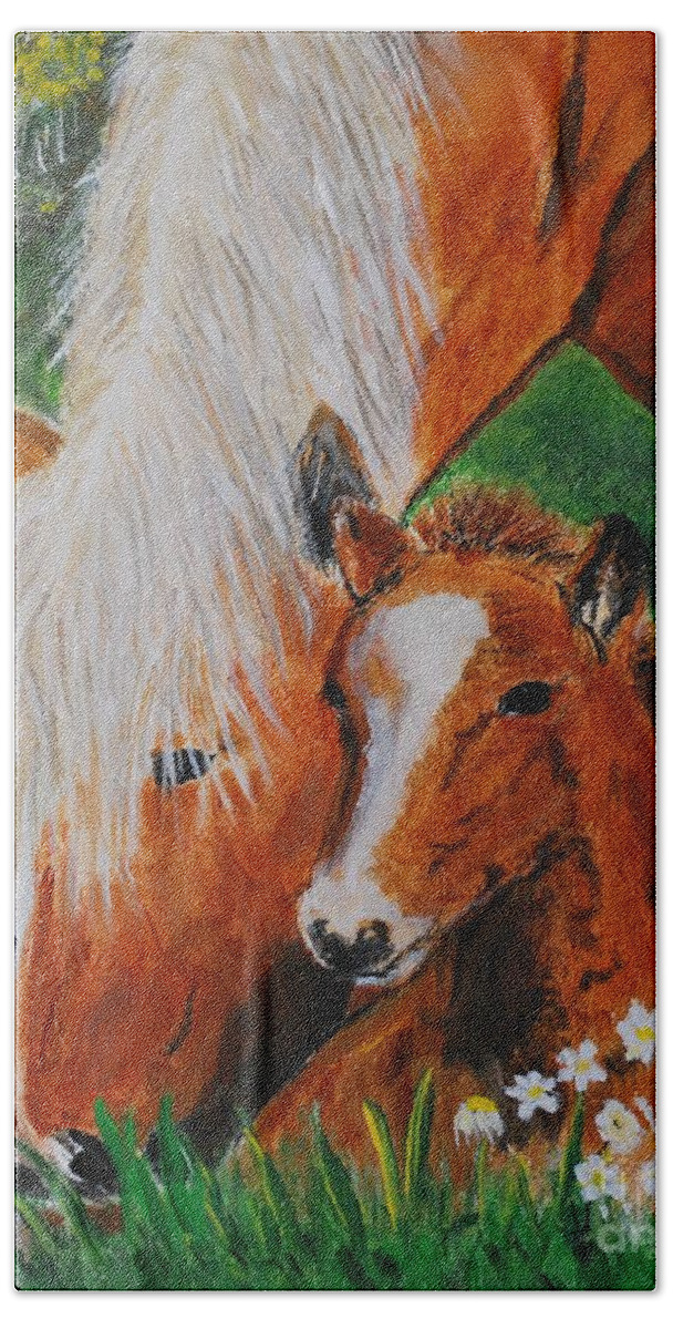 Horse Bath Towel featuring the painting A Mothers Love by Leslie Allen