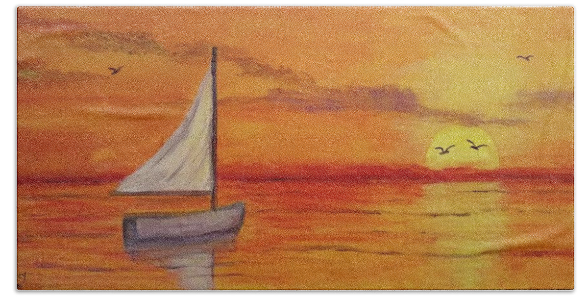 Dawn Hand Towel featuring the painting A New Day by Nancy Sisco