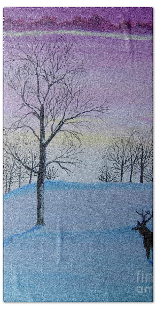 Landscape Bath Sheet featuring the painting A Peaceful Winter Sunset by Norm Starks