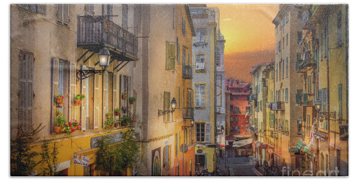 Cote D'azur Hand Towel featuring the photograph A Pedestrian Street In Old Town Nice, France by Liesl Walsh