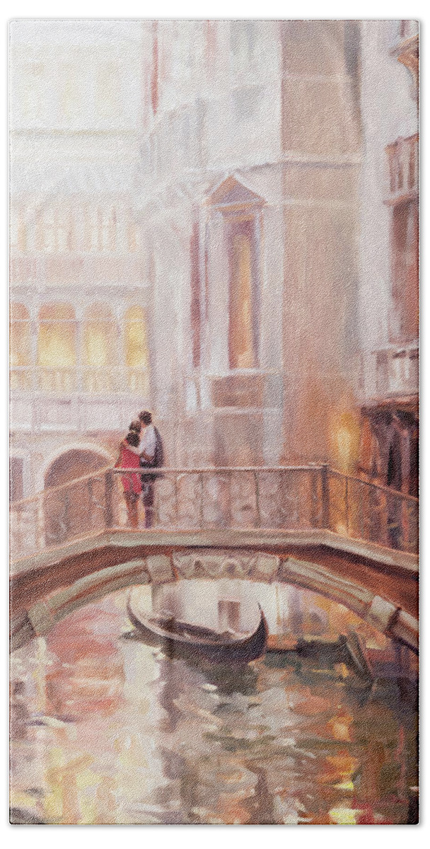Romantic Hand Towel featuring the painting A Perfect Afternoon in Venice by Steve Henderson