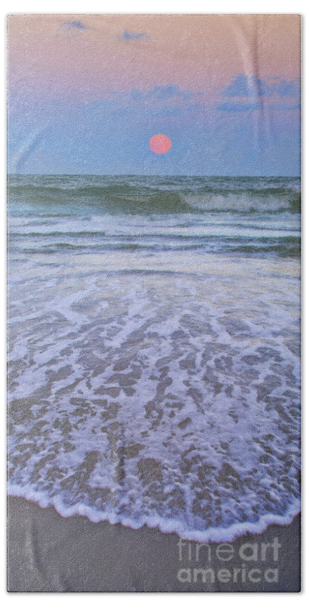 Surf Bath Towel featuring the painting A Pink Moon HDR by Linda Olsen
