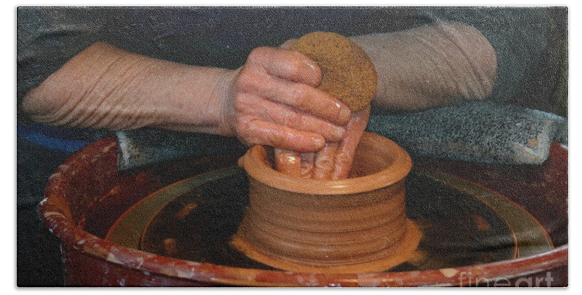 Pottery Bath Towel featuring the photograph A Potter's Hands by Marie Neder