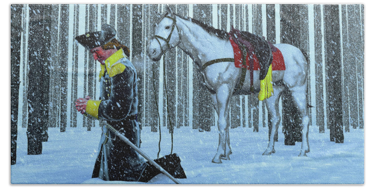 Washington Hand Towel featuring the digital art A Prayer in the Snow by David Luebbert
