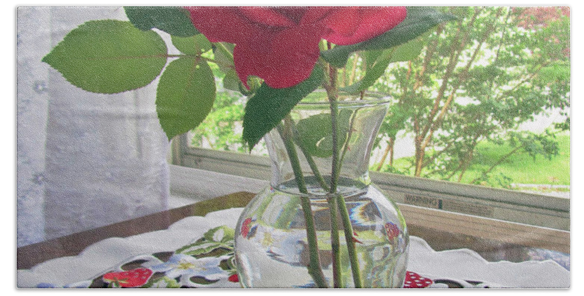 Rose Bath Towel featuring the photograph A Rose Celebrates Summer by Jeannie Allerton