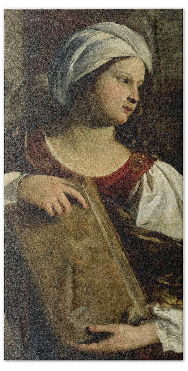 Pier Francesco Mola Bath Towel featuring the painting A Sibyl by Pier Francesco Mola