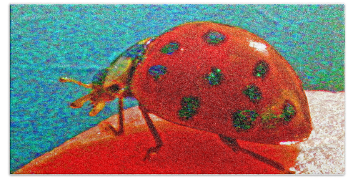 Lady Bug Hand Towel featuring the digital art A Spring Lady Bug by Joseph Coulombe