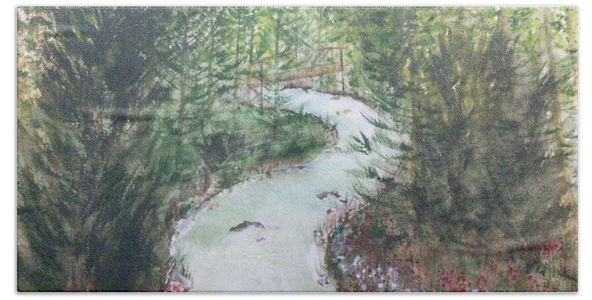 Lovely Bath Towel featuring the painting A Stream Runs Through It by Susan Nielsen