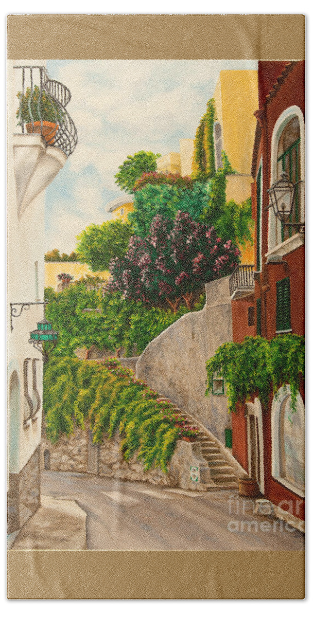 Italy Street Painting Hand Towel featuring the painting A Street in Positano by Charlotte Blanchard