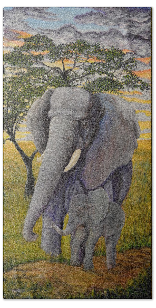 Louisville Zoo Bath Towel featuring the painting A Stroll in the Shade by Rod B Rainey