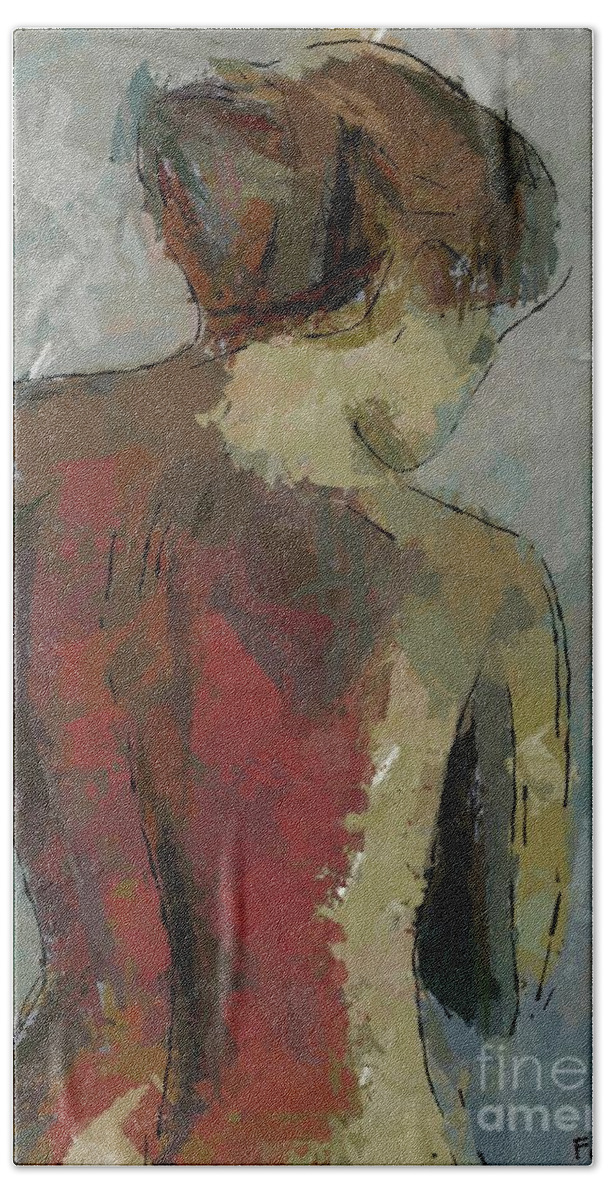 Nude Hand Towel featuring the painting A Study of a Standing Nude by Dragica Micki Fortuna