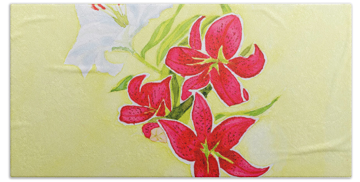 Bouquet Bath Towel featuring the painting A study of Lilies by Dorothy Darden