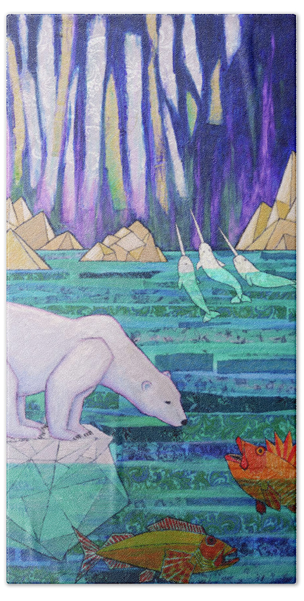 Aurora Borealis Bath Towel featuring the painting A Tale of Light and Ice by Ande Hall