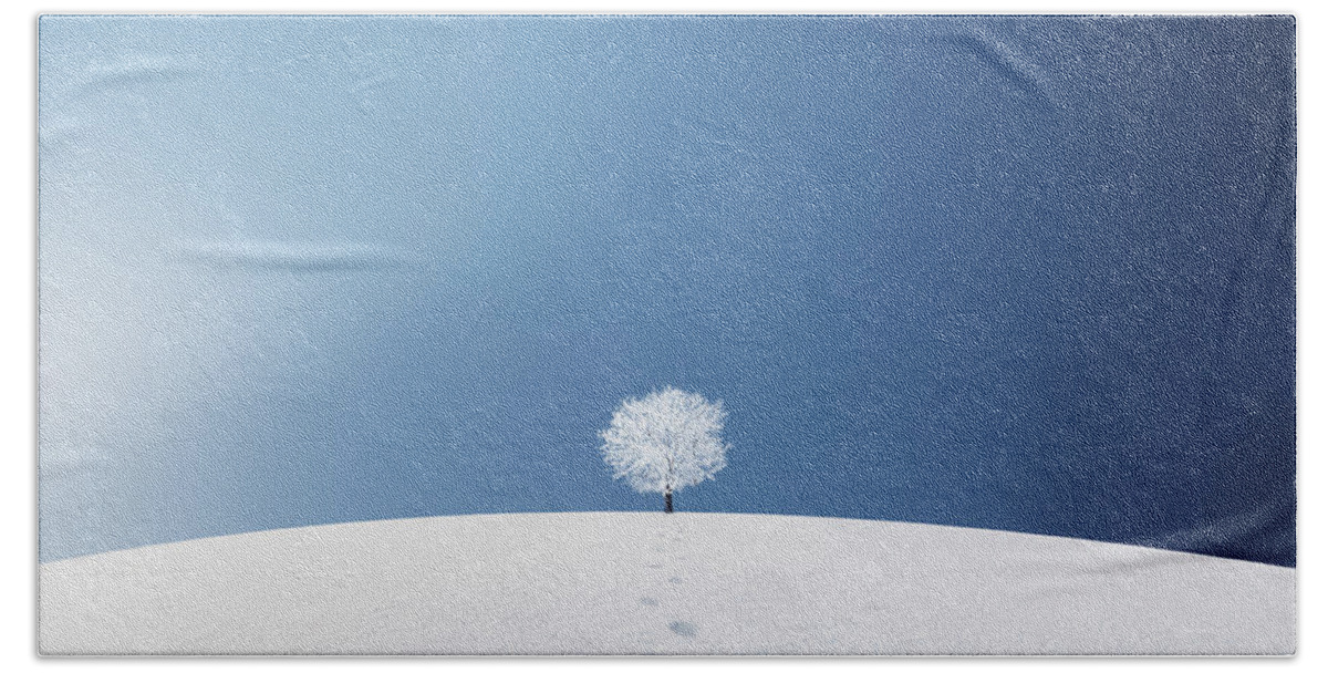 Landscape Bath Towel featuring the photograph A tree in the field by Bess Hamiti
