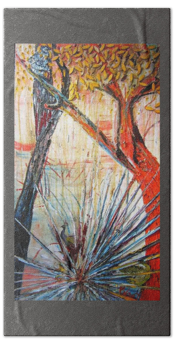 Trees Hand Towel featuring the painting A Tribute by Peggy Blood
