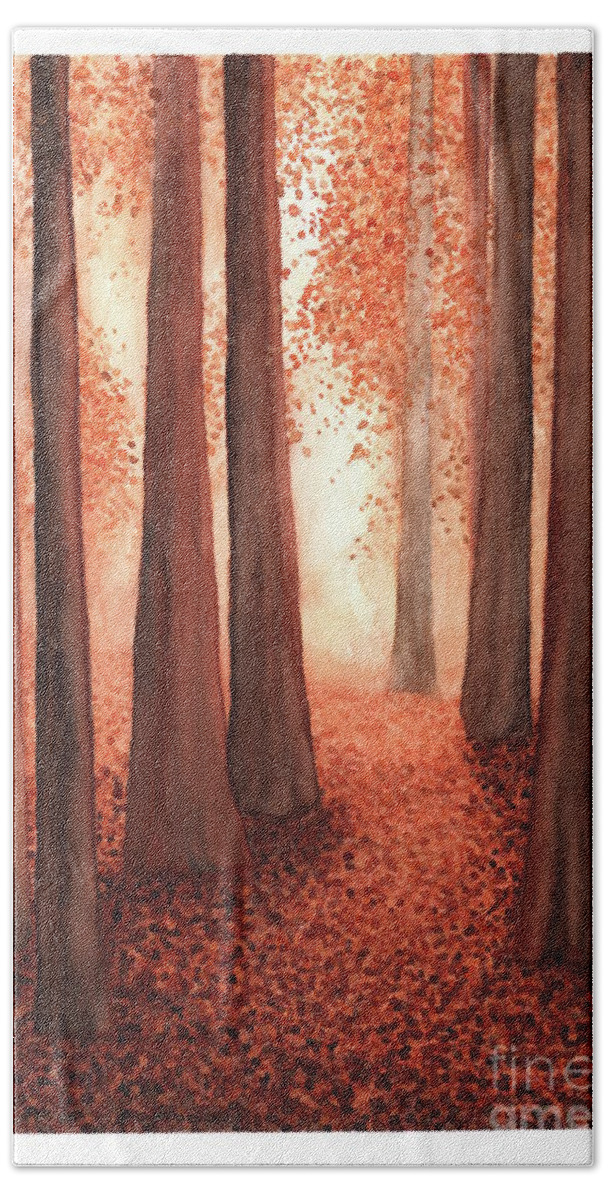 Redwoods Bath Towel featuring the painting A Walk in the Redwoods by Hilda Wagner
