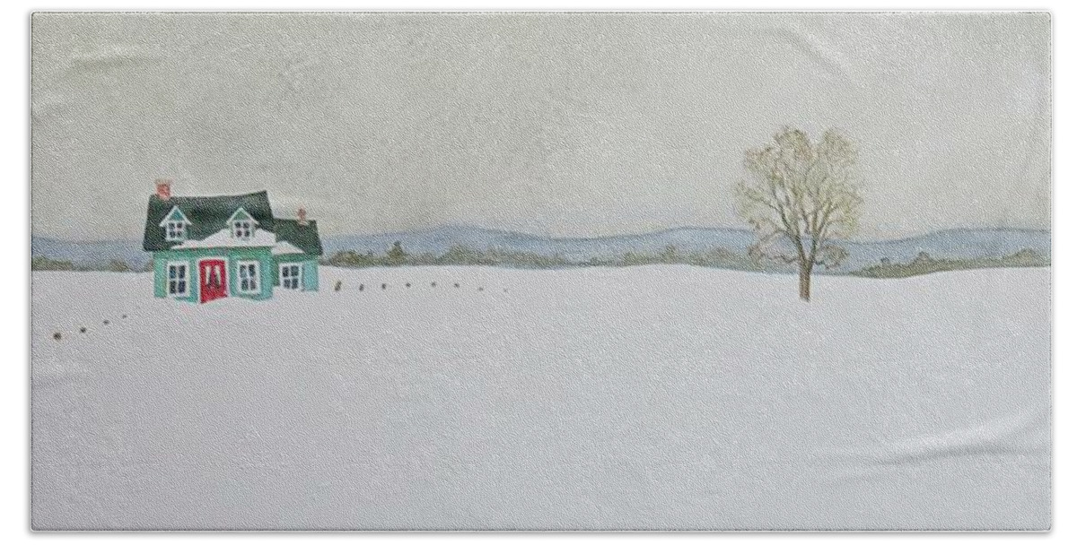 Christmas Hand Towel featuring the painting A Winter Landscape by Mary Ellen Mueller Legault