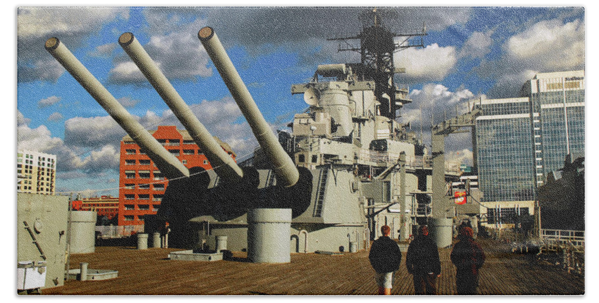 Norfolk Bath Towel featuring the photograph Aboard the USS Wisconsin by James Kirkikis
