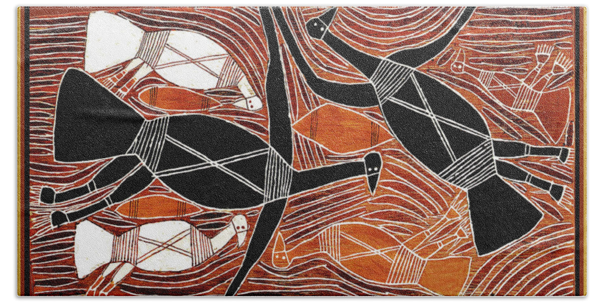 Tribal Art Bath Towel featuring the digital art Aboriginal Birds by Vagabond Folk Art - Virginia Vivier