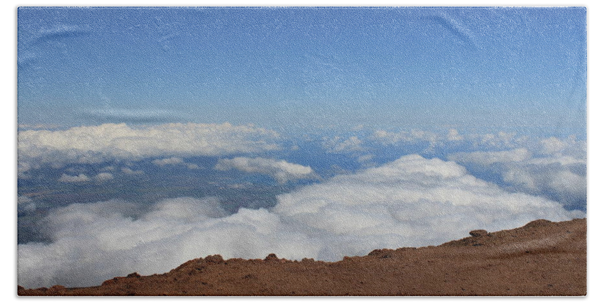 Haleakala Summit Crater Volcano Maui Hawaii Bath Towel featuring the photograph Above The Clouds by Christopher Lefor