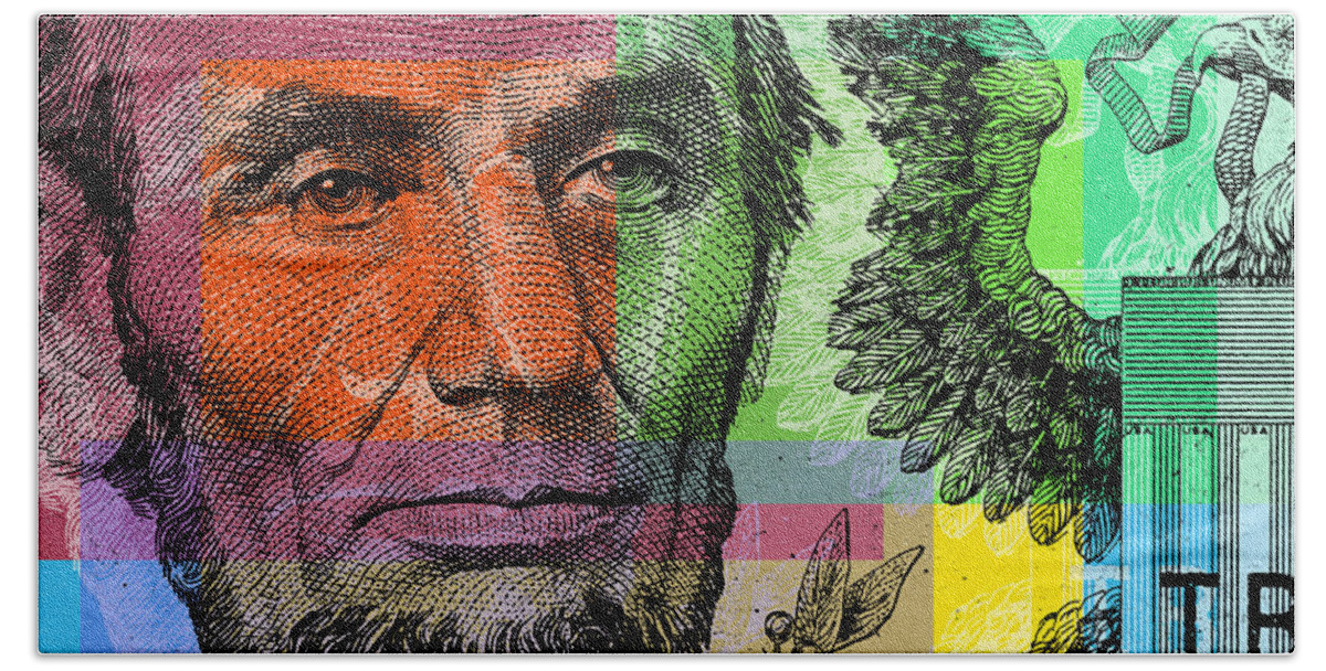 Abraham Lincoln Bath Towel featuring the digital art Abraham Lincoln - $5 bill by Jean luc Comperat
