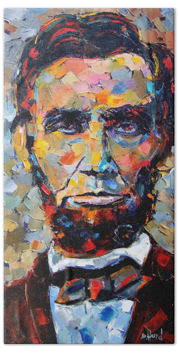 President Hand Towel featuring the painting Abraham Lincoln portrait by Debra Hurd
