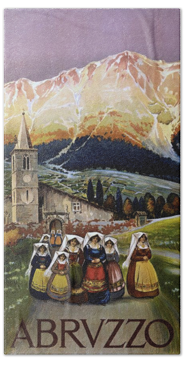 Abruzzo Hand Towel featuring the painting Abruzzo Italy travel poster 1920 by Vincent Monozlay