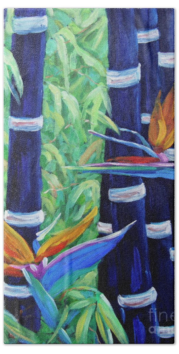 Art Bath Towel featuring the painting Abstract Bamboo and Birds of paradise 04 by Richard T Pranke