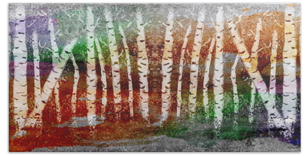 Abstract Hand Towel featuring the painting Abstract Birch Tree Forest 693016 by Mas Art Studio