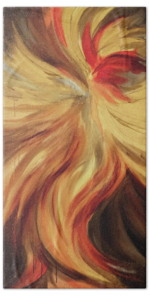 Abstract Bath Towel featuring the painting Abstract Fire Rooster by Michelle Pier