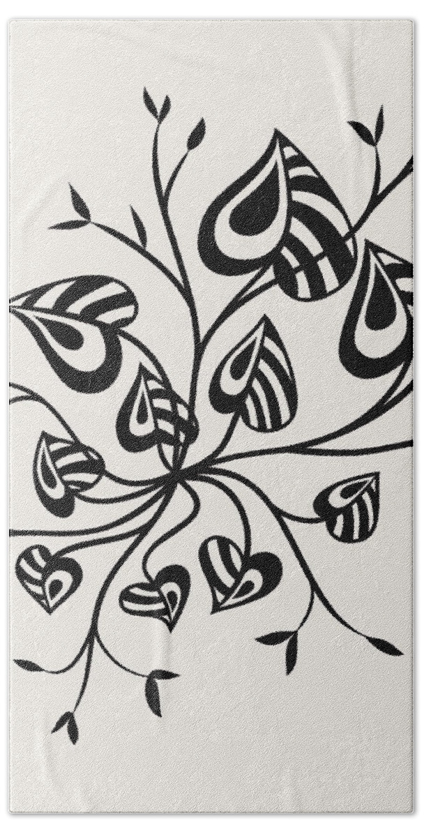 Botanical Bath Towel featuring the digital art Abstract Floral With Pointy Leaves In Black And White by Boriana Giormova