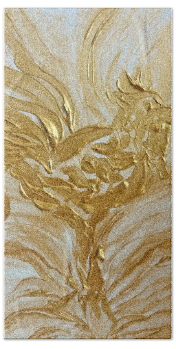 Abstract Bath Towel featuring the painting Abstract Golden Rooster by Michelle Pier