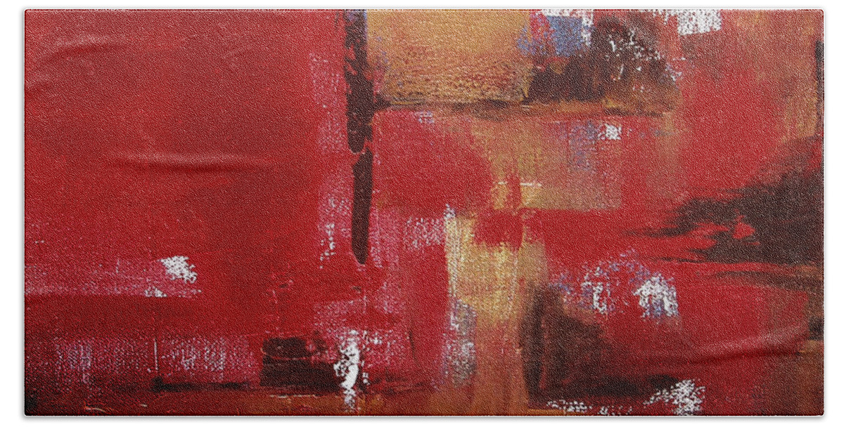 Abstract Hand Towel featuring the painting Abstract in Red by Gina De Gorna