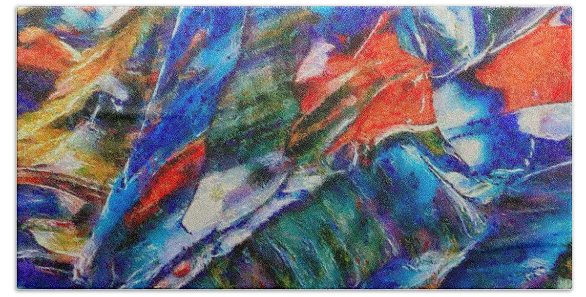 Abstract Bath Sheet featuring the mixed media abstract mountains II by Dragica Micki Fortuna