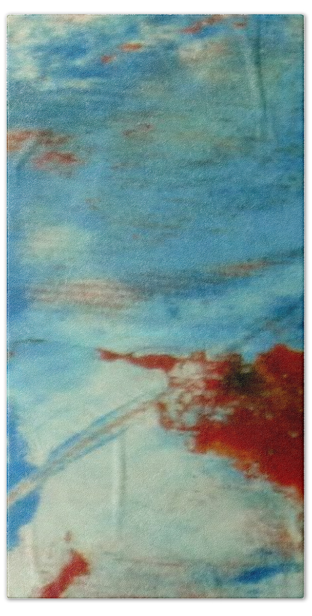 Abstract Bath Towel featuring the painting Abstract red white blue by Patricia Cleasby
