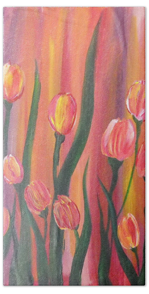 Landscape Hand Towel featuring the painting Abstract Tulips by Kathie Camara