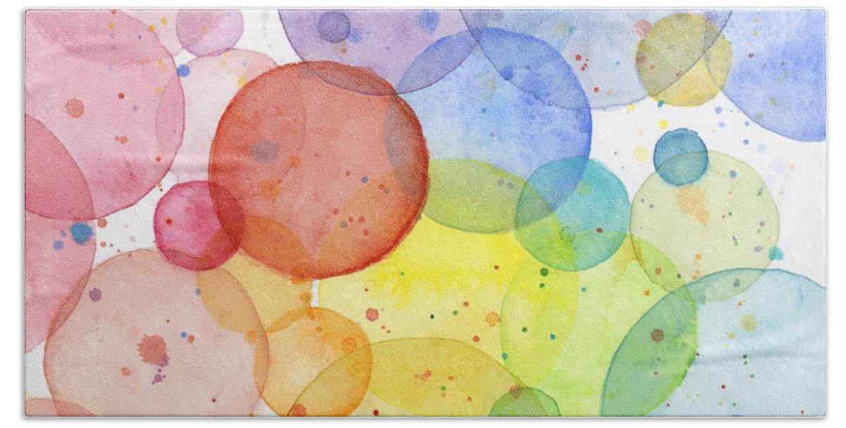 Design Bath Towel featuring the painting Abstract Watercolor Rainbow Circles by Olga Shvartsur