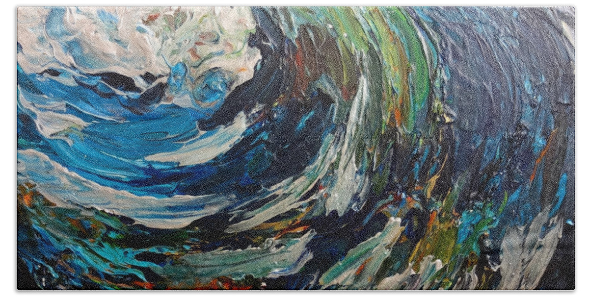 Abstract Hand Towel featuring the painting Abstract Wild Wave by Michelle Pier