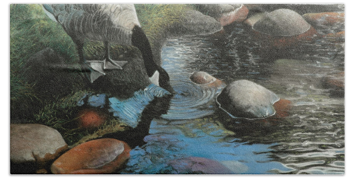 Canadian Geese Bath Towel featuring the painting Abundance by David Vincenzi