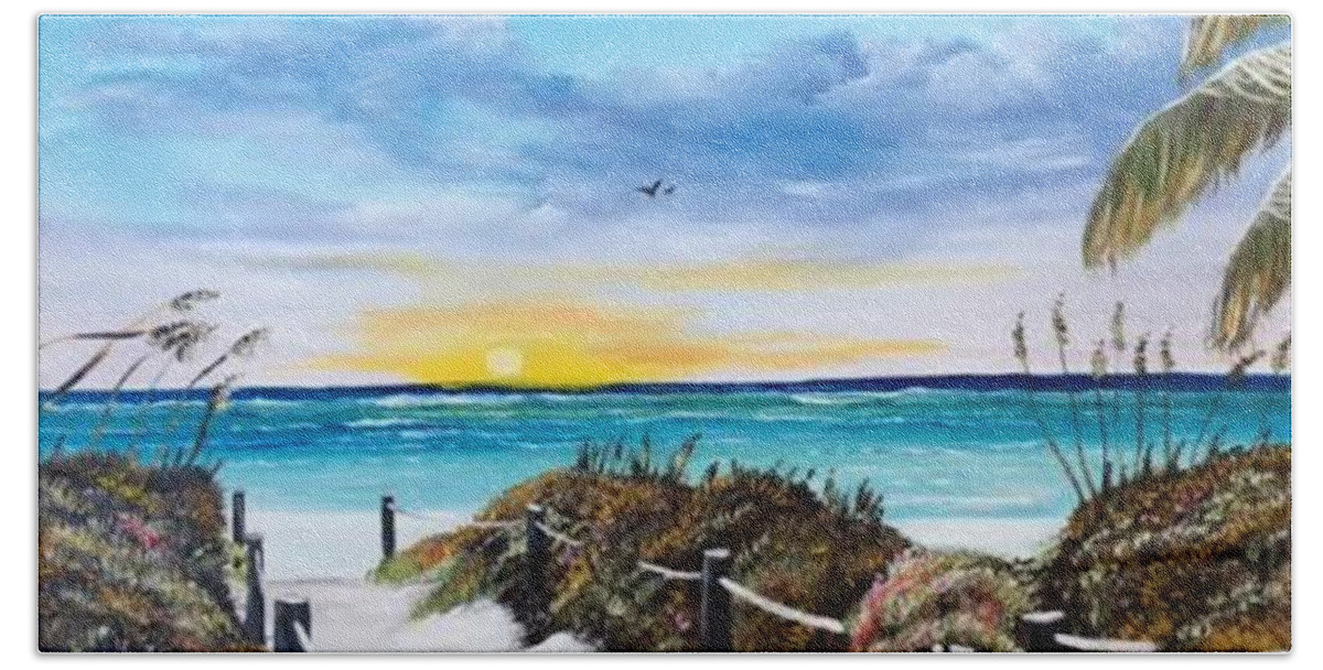 Siesta Key Hand Towel featuring the painting Access The Siesta Key Sunset by Lloyd Dobson