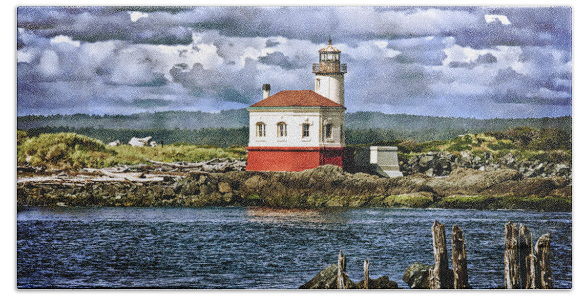 Coquille River Lighthouse Hand Towel featuring the photograph Across From The Coquille River Lighthouse by Thom Zehrfeld