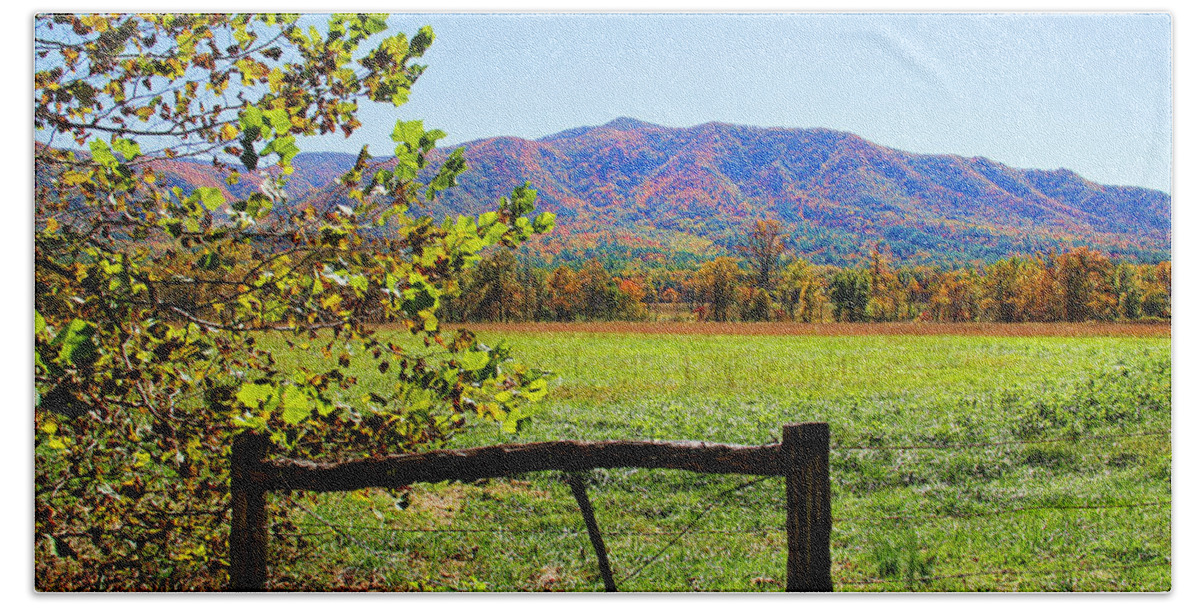 Appalachia Bath Towel featuring the photograph Across the Meadow - Cades Cove by HH Photography of Florida