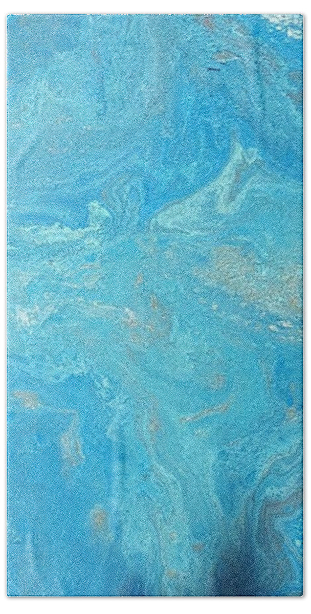 #acrylicdirtypours #abstractacrylics #coolbluesacrylics #coolpaintings #abstractartforsale #camvasartprints #originalartforsale #abstractartpaintings Bath Towel featuring the painting Acrylic Dirty Pour with Turquoise Aquas Blues and Gold by Cynthia Silverman