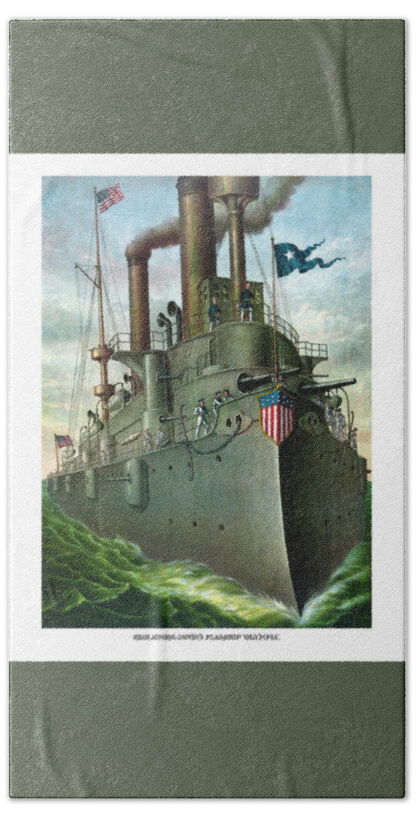 George Dewey Hand Towel featuring the painting Admiral Dewey's Flagship Olympia by War Is Hell Store