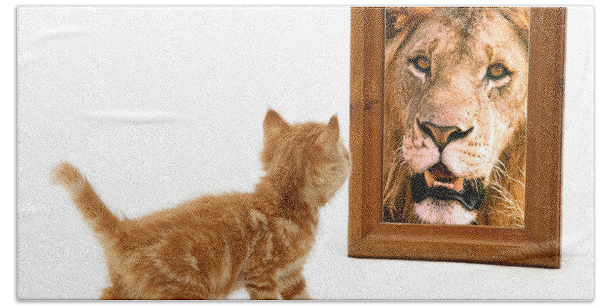 Ginger Hand Towel featuring the photograph Admiring the Lion Within by Warren Photographic