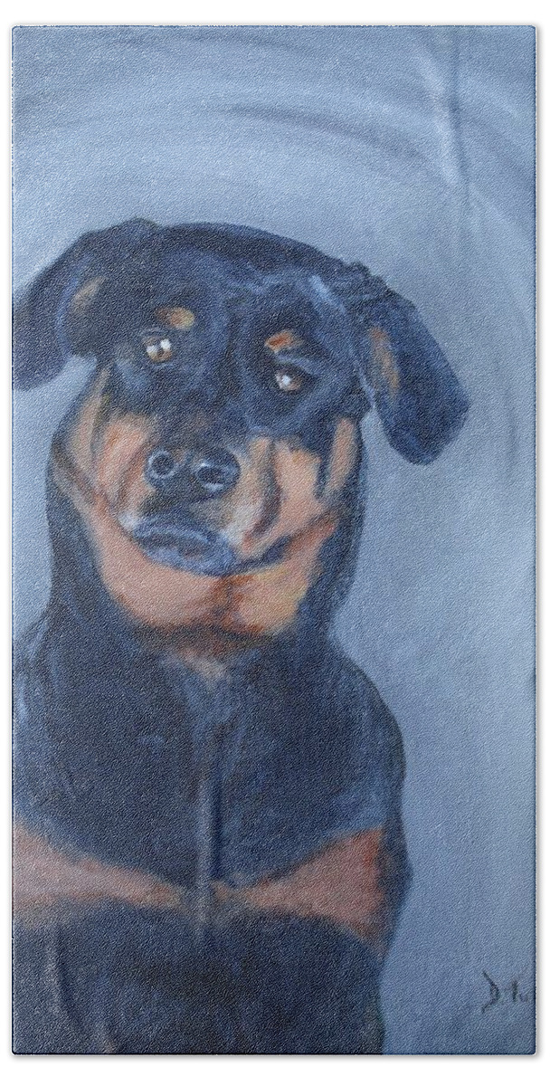 Rottweiler Bath Towel featuring the painting Adrian by Donna Tuten
